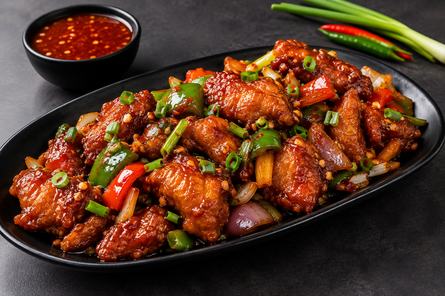 Glossy Chilli Fish Platter with Peppers Chilli Fish - Image 1